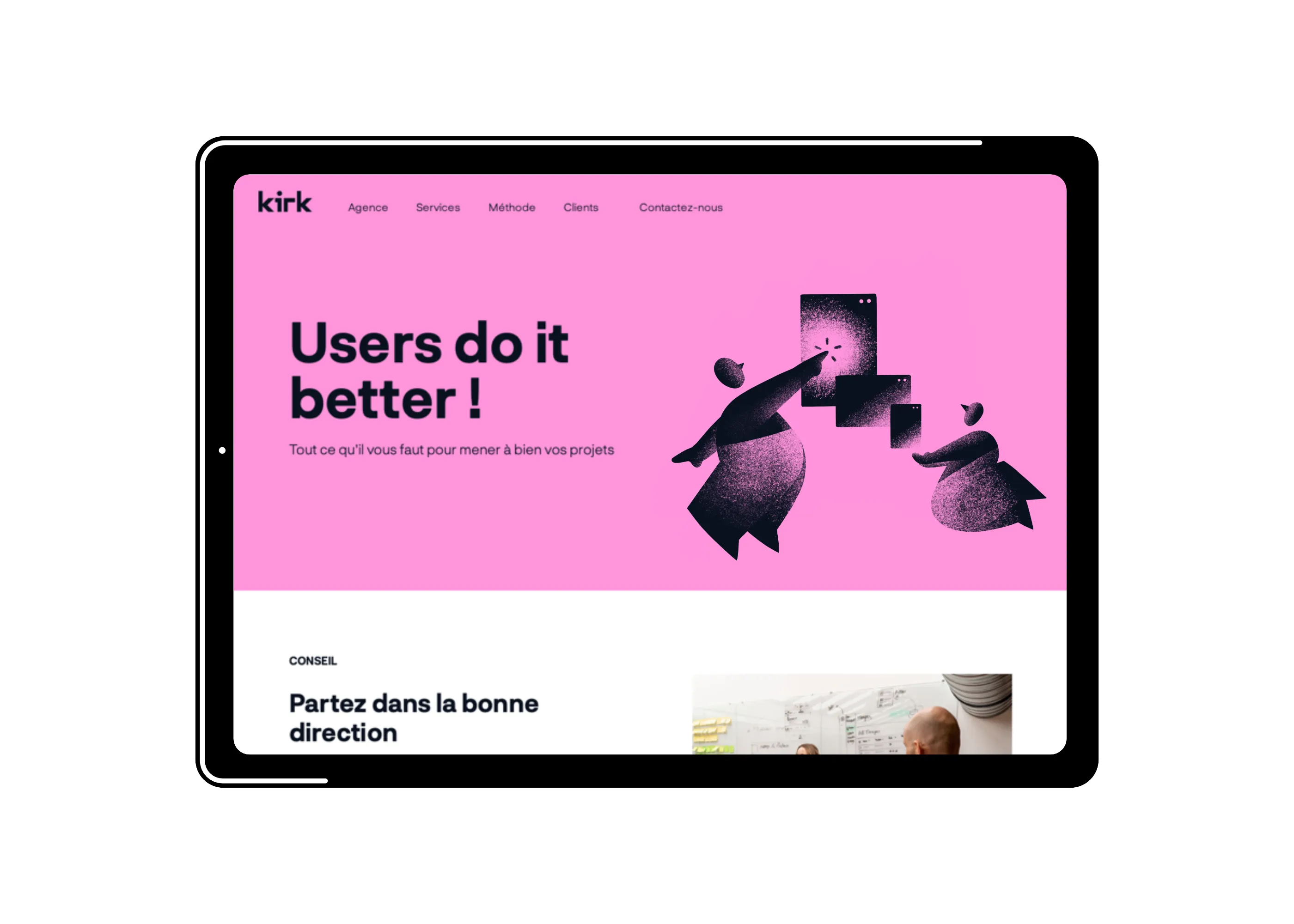 Illustrations applied to Kirk's site homepage.