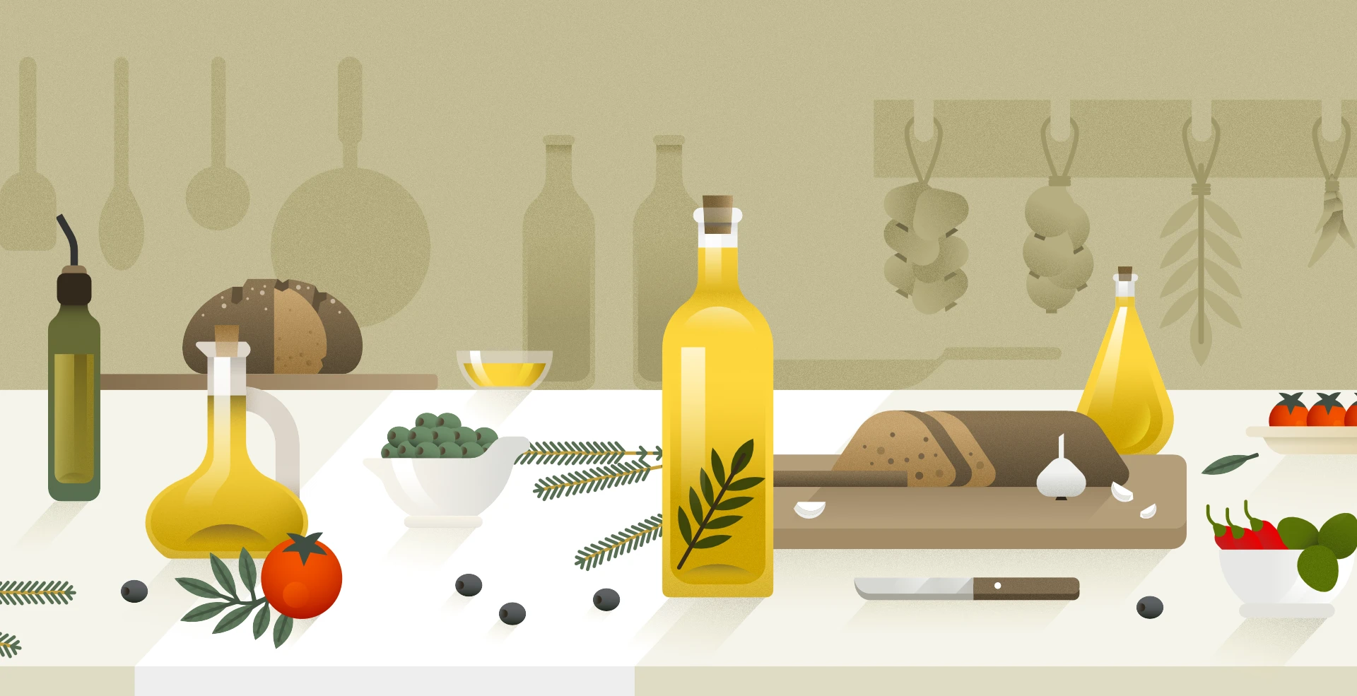The process of making olive oil illustrated in various steps