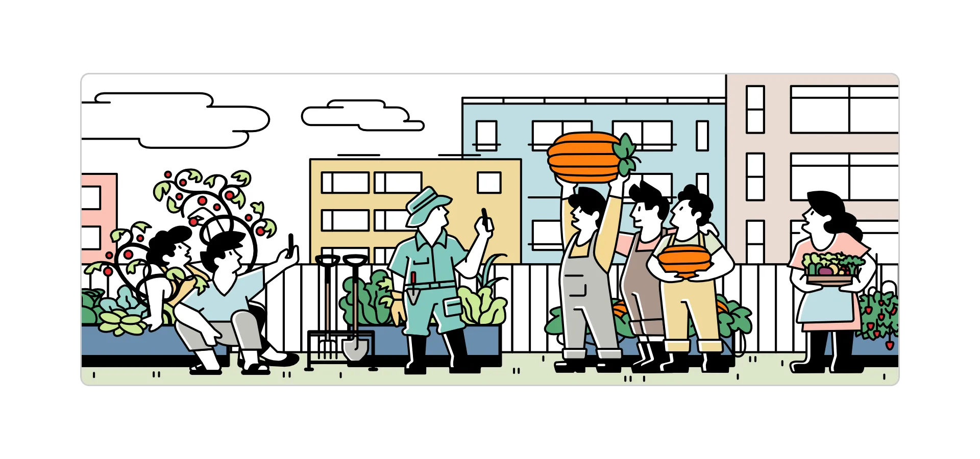 Noocity social media banner featuring brand illustrations.