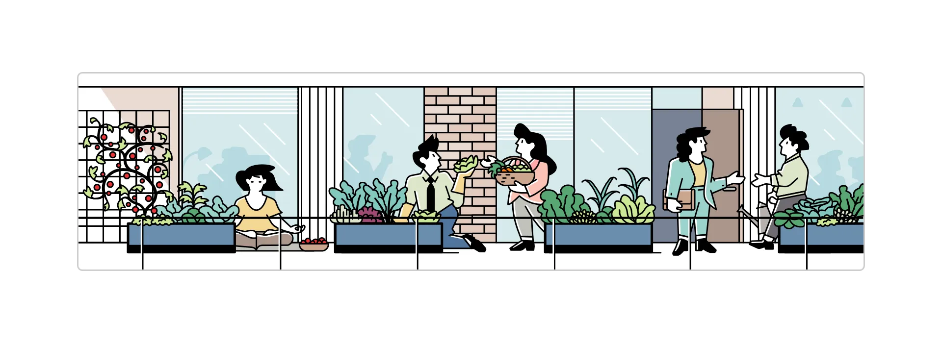 Noocity social media banner featuring brand illustrations.