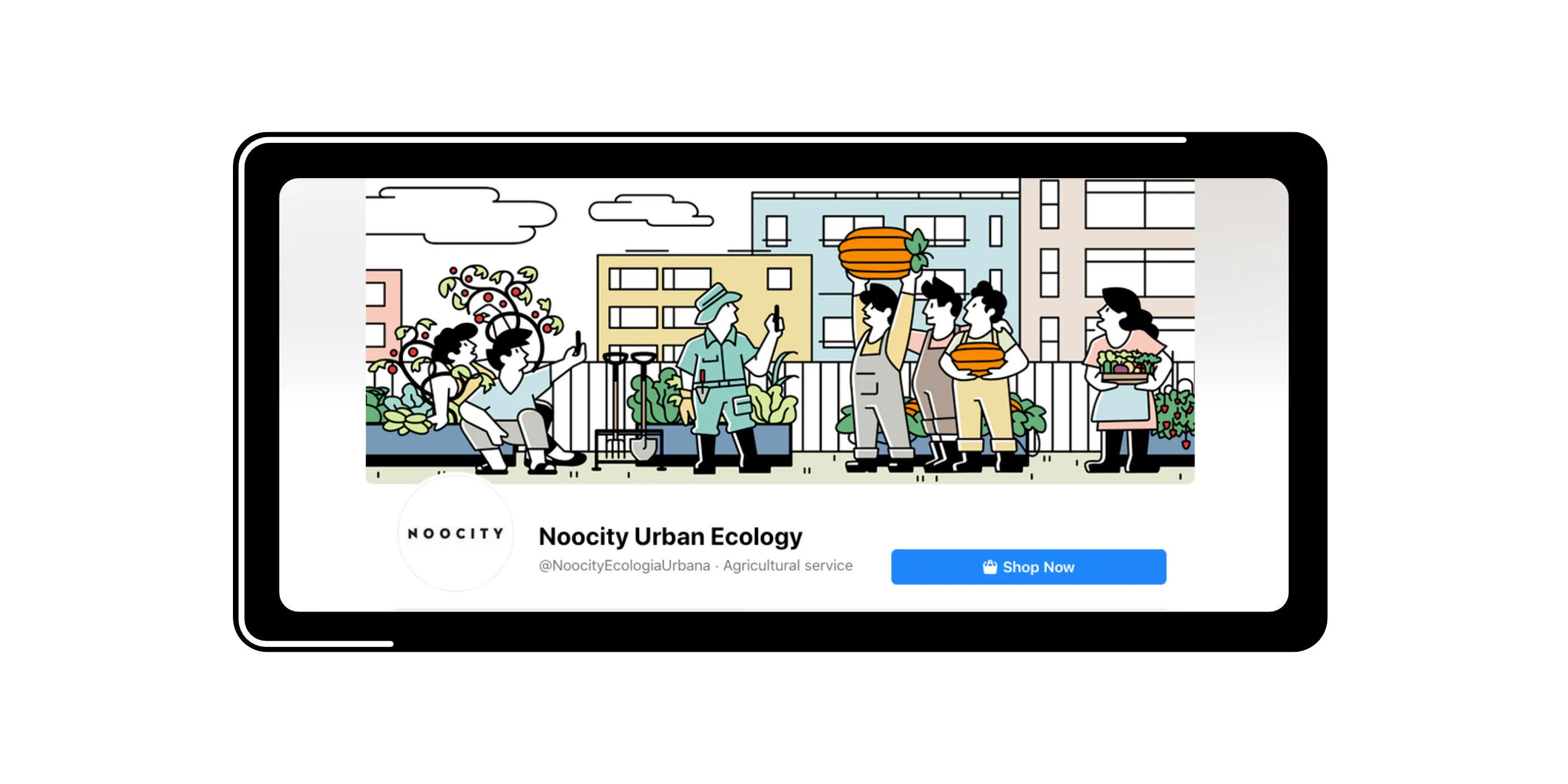 Noocity illustrations used in various brand touchpoints.