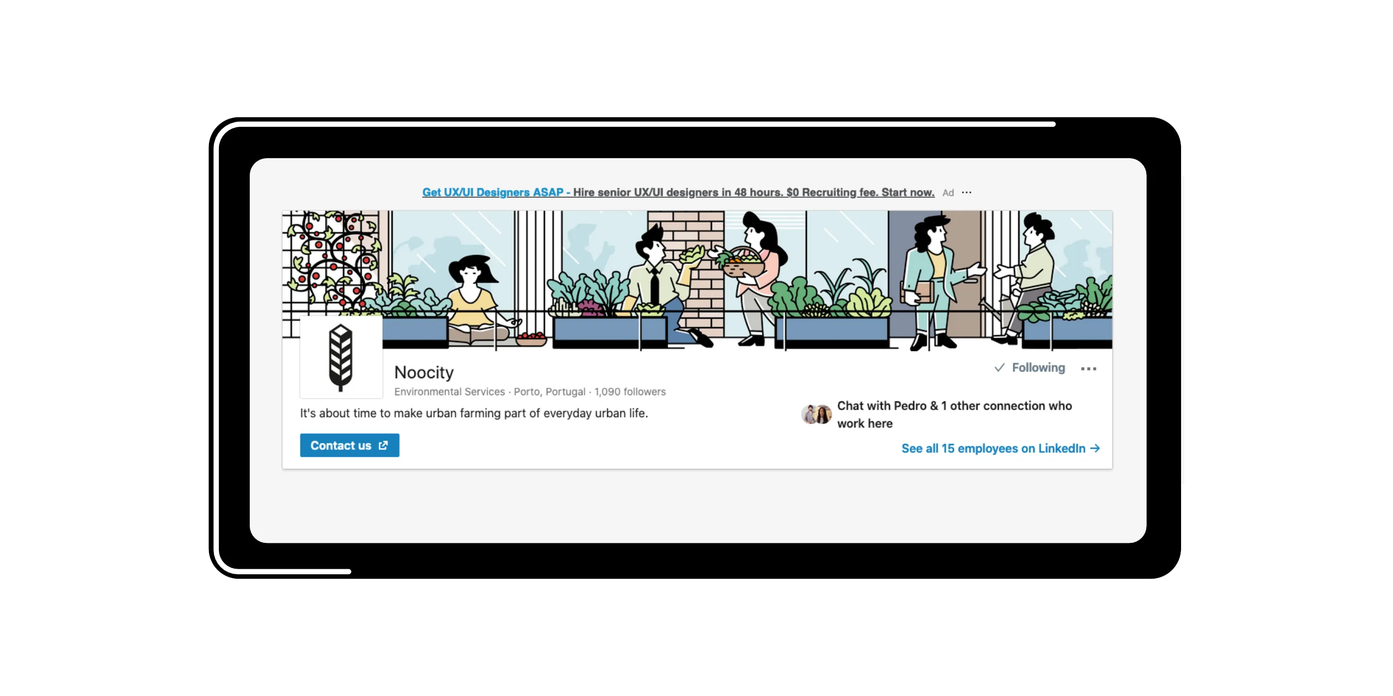 Noocity illustrations used in various brand touchpoints.