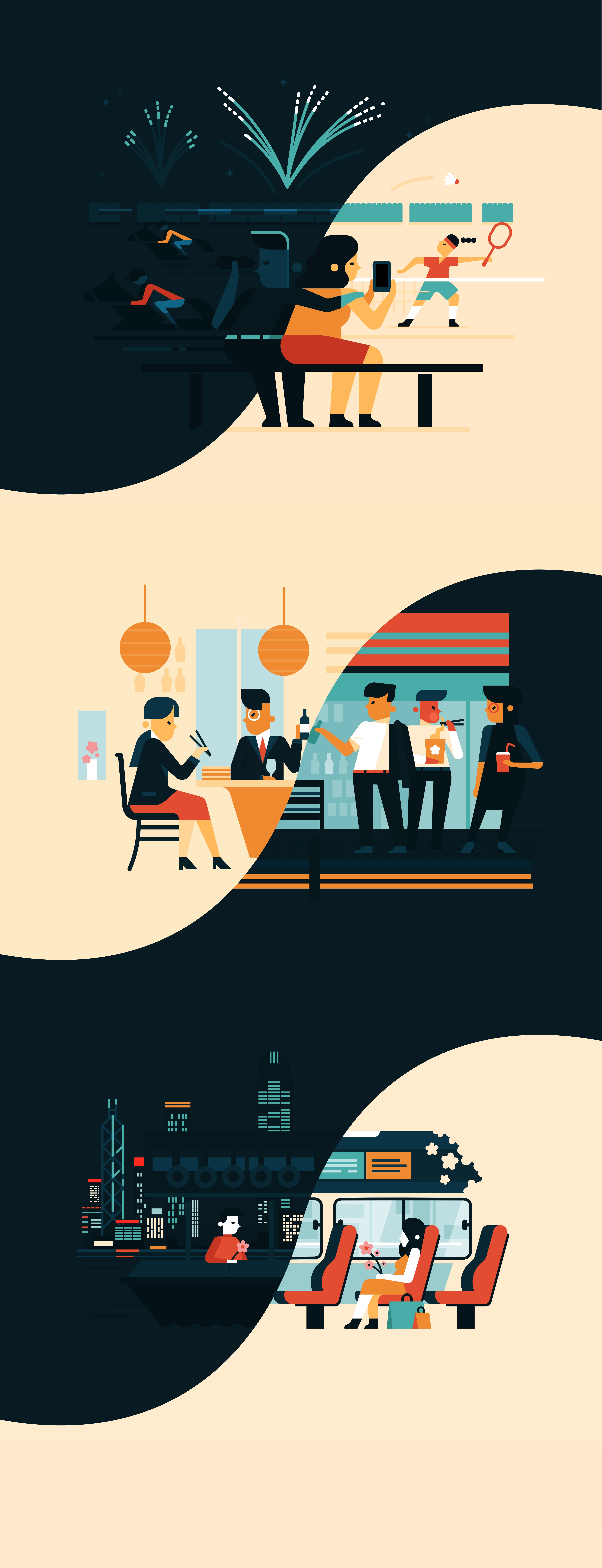 Composition showing the 3 main illustrations